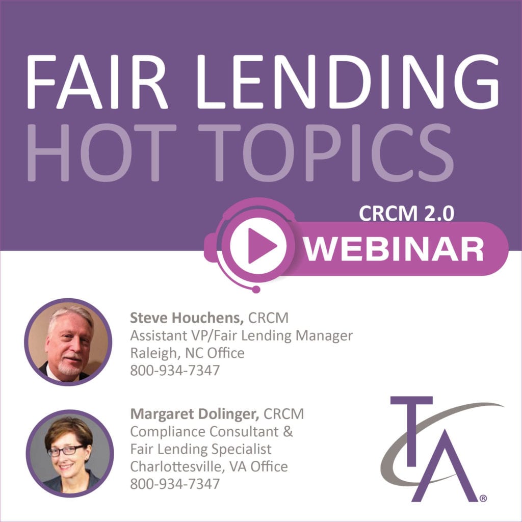 Fair Lending Hot Topics Webinar TCA Compliance