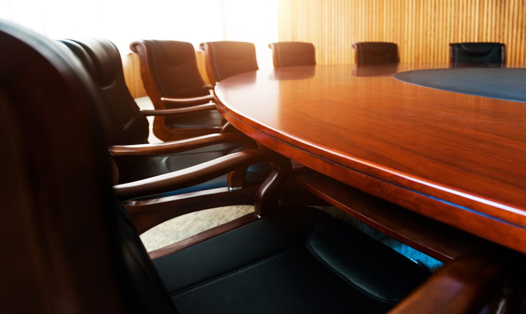 Board room, chairs, table